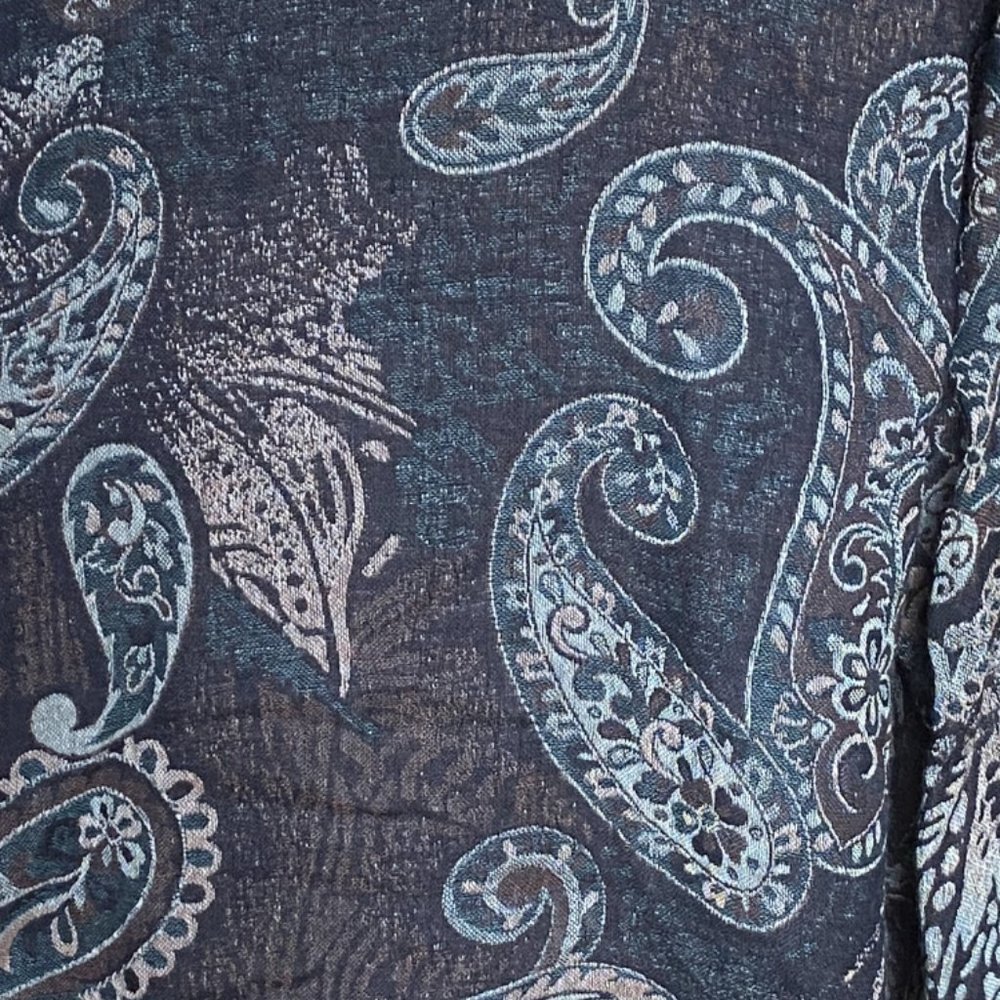 Soft Surroundings Wool Paisley Tapestry Cardigan Gray Boho Fringe -M - Picture 3 of 14